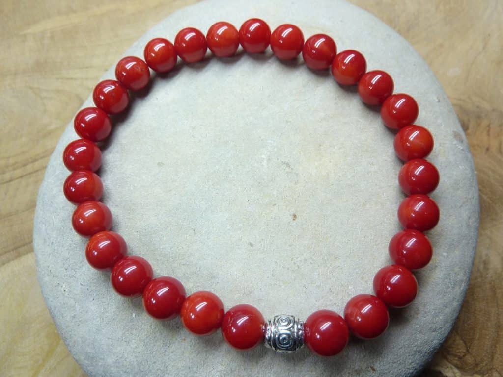 Bracelet Corail rouge - perles rondes 6 mm