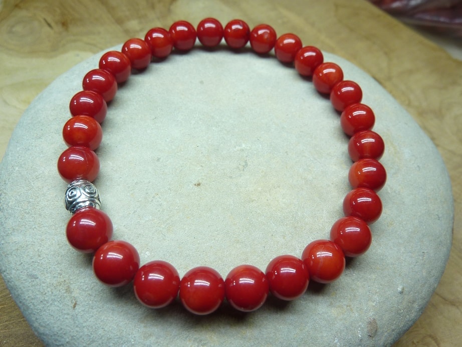Bracelet Corail rouge - perles rondes 6 mm