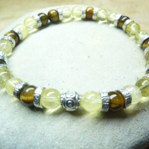 Bracelet Citrine-Oeil de tigre - Perles rondes 6 mm