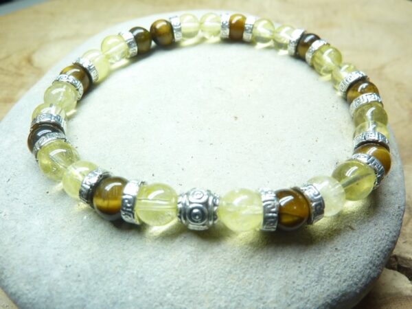 Bracelet Citrine-Oeil de tigre - Perles rondes 6 mm