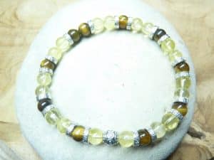 Bracelet Citrine-Oeil de tigre - Perles rondes 6 mm