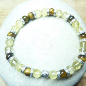 Bracelet Citrine-Oeil de tigre - Perles rondes 6 mm