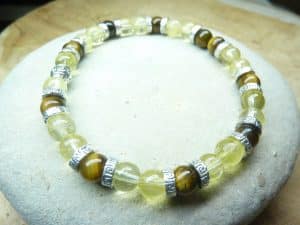 Bracelet Citrine-Oeil de tigre - Perles rondes 6 mm