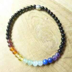 Bracelet Spinelle noir - Chakras - perles rondes 4 mm