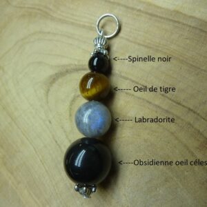 Pendentif oeil de tigre-obsidienne oeil céleste-labradorite-spinelle noir