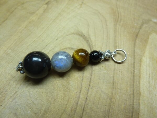 Pendentif oeil de tigre-obsidienne oeil céleste-labradorite-spinelle noir