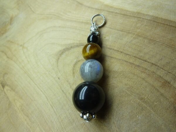 Pendentif oeil de tigre-obsidienne oeil céleste-labradorite-spinelle noir