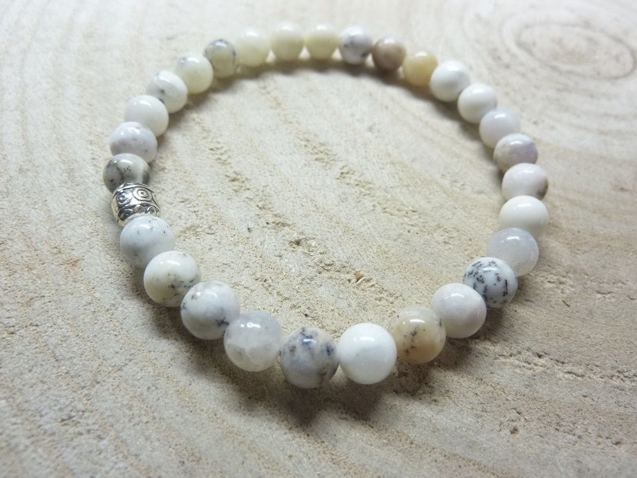 Bracelet Merlinite opale dentritique perles rondes 6 mm