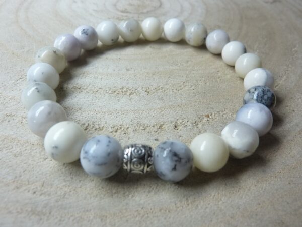 Bracelet Merlinite opale dentritique perles rondes 8 mm