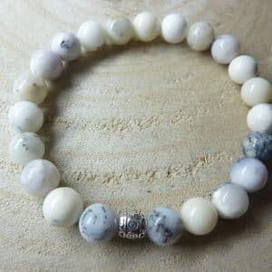 Bracelet Merlinite opale dentritique perles rondes 8 mm