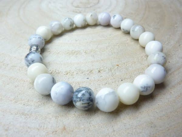 Bracelet Merlinite opale dentritique perles rondes 8 mm