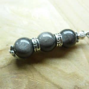 Pendentif Obsidienne argentée perles rondes 10 mm