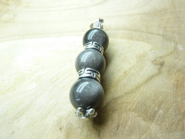 Pendentif Obsidienne argentée perles rondes 10 mm