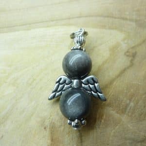 Pendentif Obsidienne argentée perles 10 mm