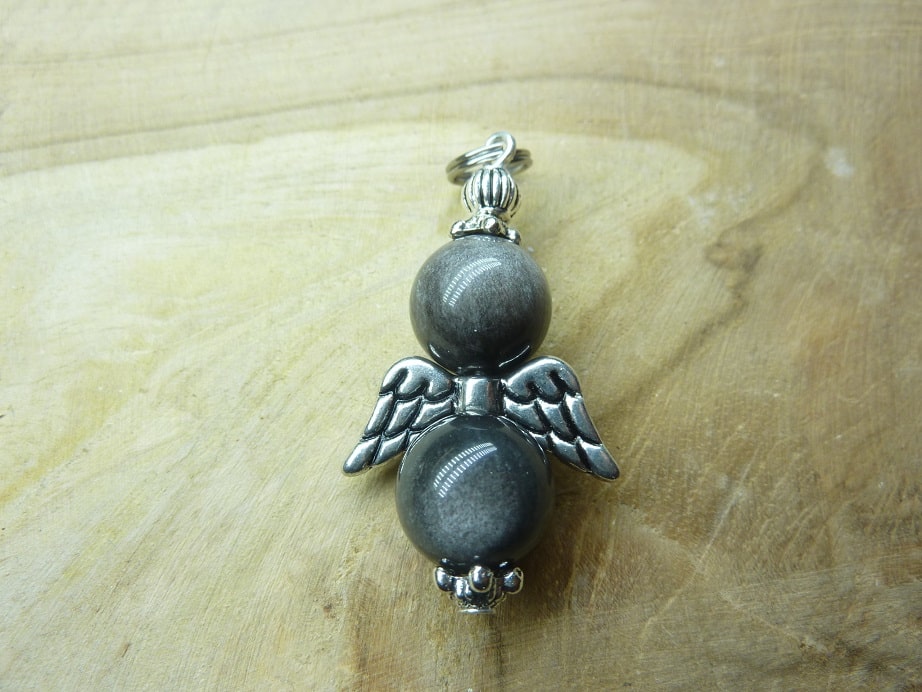 Pendentif Obsidienne argentée perles 10 mm