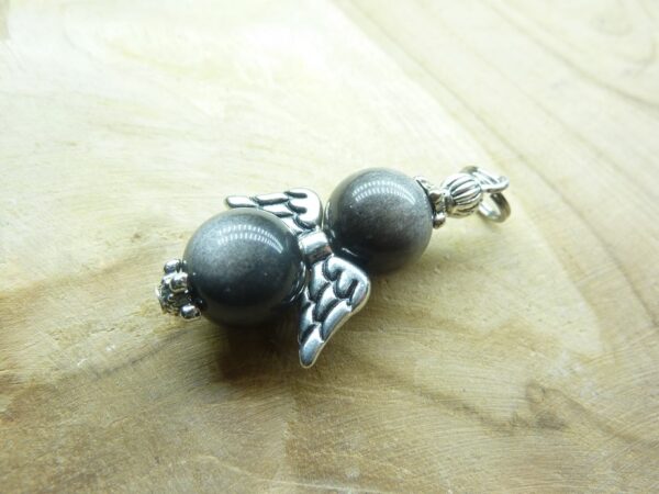 Pendentif Obsidienne argentée perles 10 mm