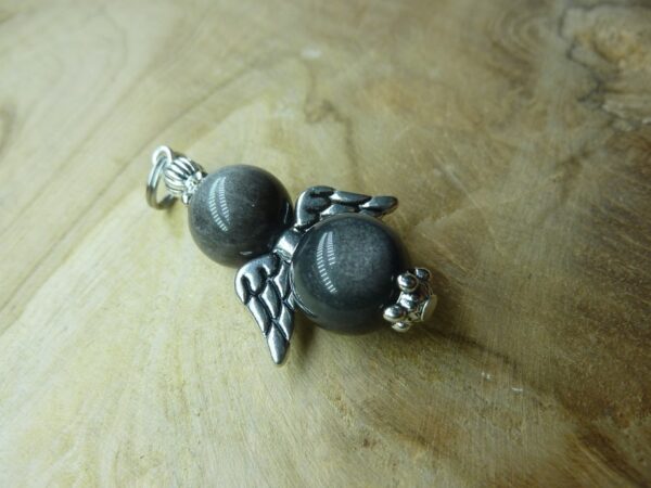 Pendentif Obsidienne argentée perles 10 mm