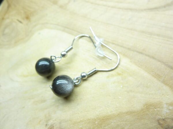 Boucles d'oreilles Obsidienne argentée perles rondes 8 mm