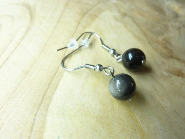 Boucles d'oreilles Obsidienne argentée perles rondes 8 mm