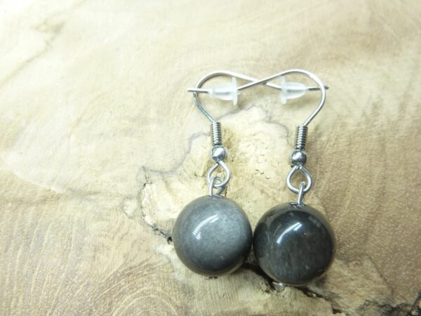 Boucles d'oreilles Obsidienne argentée perles rondes 10 mm