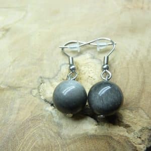 Boucles d'oreilles Obsidienne argentée perles rondes 10 mm