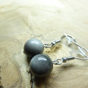 Boucles d'oreilles Obsidienne argentée perles rondes 10 mm