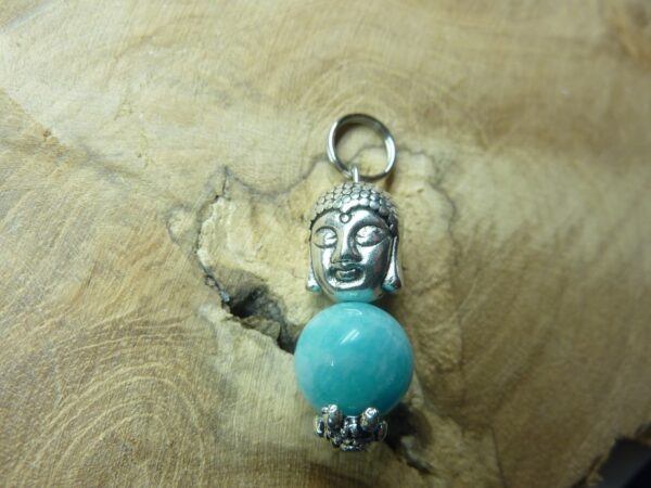 Pendentif Amazonite -Bouddha - Perles rondes 10 mm