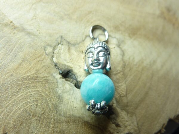 Pendentif Amazonite -Bouddha - Perles rondes 10 mm