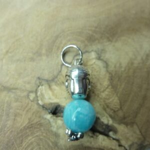 Pendentif Amazonite -Bouddha - Perles rondes 10 mm