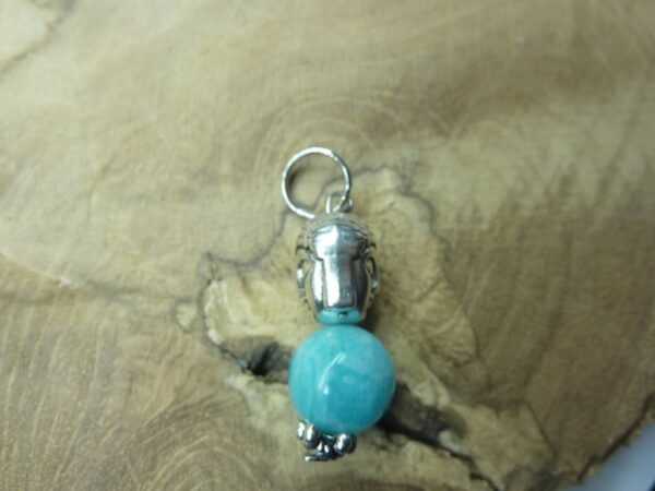Pendentif Amazonite -Bouddha - Perles rondes 10 mm