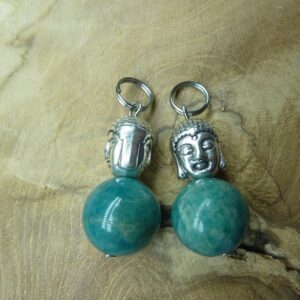 Pendentif Amazonite -Bouddha - Perles rondes 12 mm