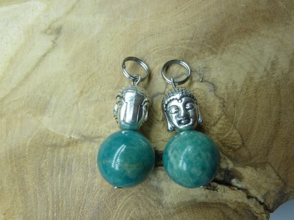 Pendentif Amazonite -Bouddha - Perles rondes 12 mm
