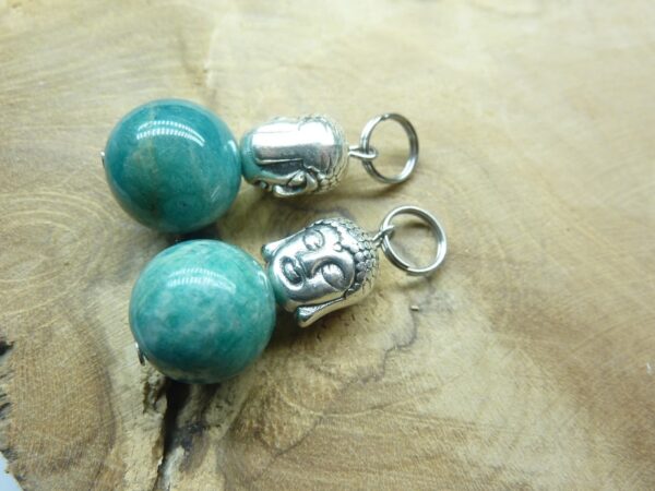 Pendentif Amazonite -Bouddha - Perles rondes 12 mm