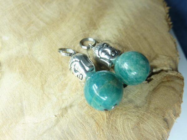 Pendentif Amazonite -Bouddha - Perles rondes 12 mm