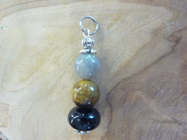 Pendentif oeil de tigre-tourmaline noir-labradorite