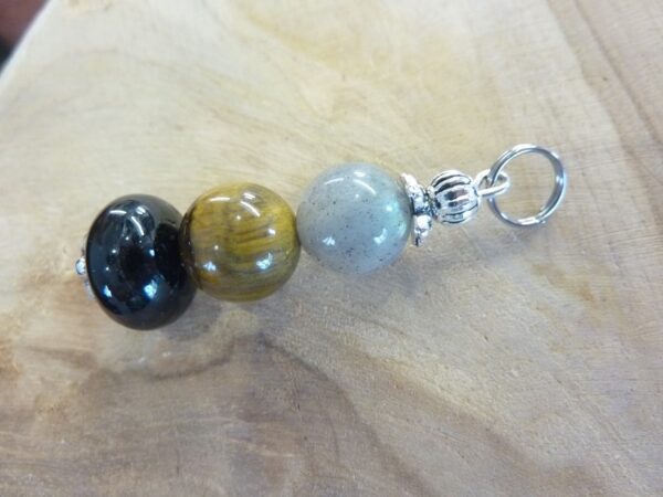 Pendentif oeil de tigre-tourmaline noir-labradorite