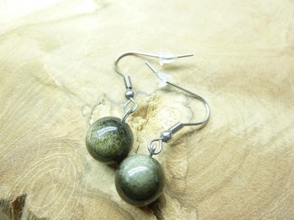 Boucles d'oreilles Obsidienne dorée - perles rondes 10 mm