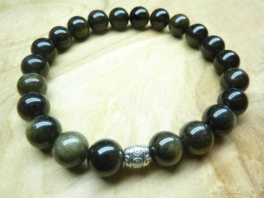 Bracelet Obsidienne dorée - perles rondes 8 mm