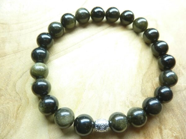 Bracelet Obsidienne dorée - perles rondes 8 mm