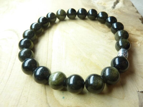 Bracelet Obsidienne dorée - perles rondes 8 mm