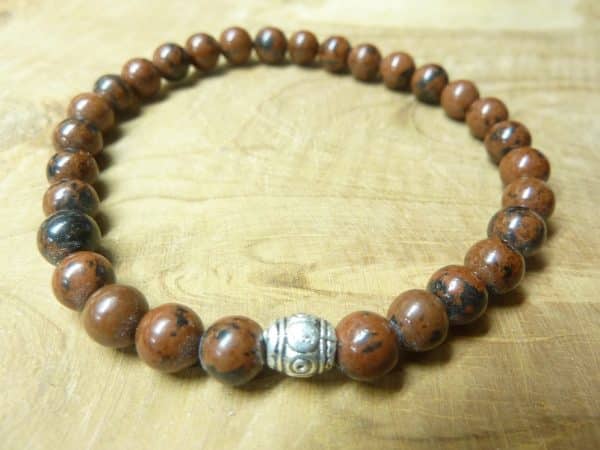Bracelet Obsidienne acajou-mahogany perles rondes 6 mm