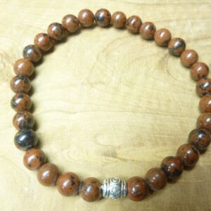 Bracelet Obsidienne acajou-mahogany perles rondes 6 mm