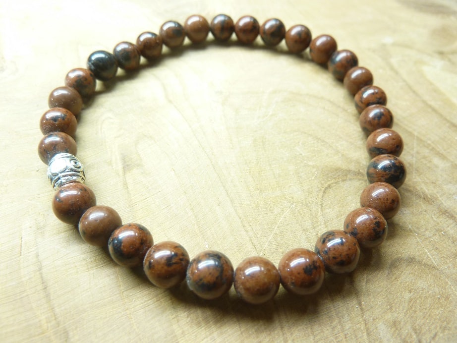Bracelet Obsidienne acajou-mahogany perles rondes 6 mm