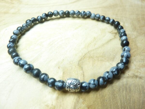 Bracelet Obsidienne flocon de neige - Perles rondes 4 mm