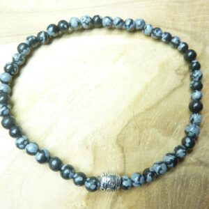 Bracelet Obsidienne flocon de neige - Perles rondes 4 mm