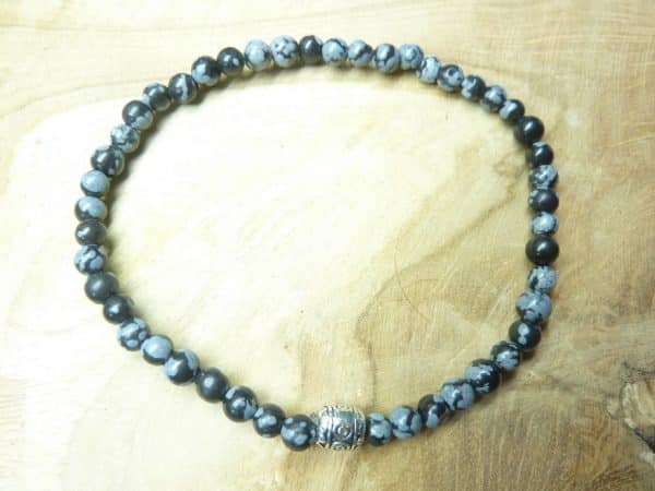 Bracelet Obsidienne flocon de neige - Perles rondes 4 mm