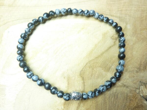 Bracelet Obsidienne flocon de neige - Perles rondes 4 mm