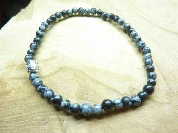 Bracelet Obsidienne flocon de neige - Perles rondes 4 mm