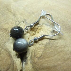 Boucles d'oreilles Obsidienne argentée perles rondes 8 mm