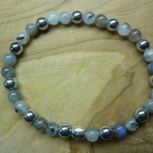 Bracelet Quartz tourmaliné-labradorite-hématite perles 6 mm